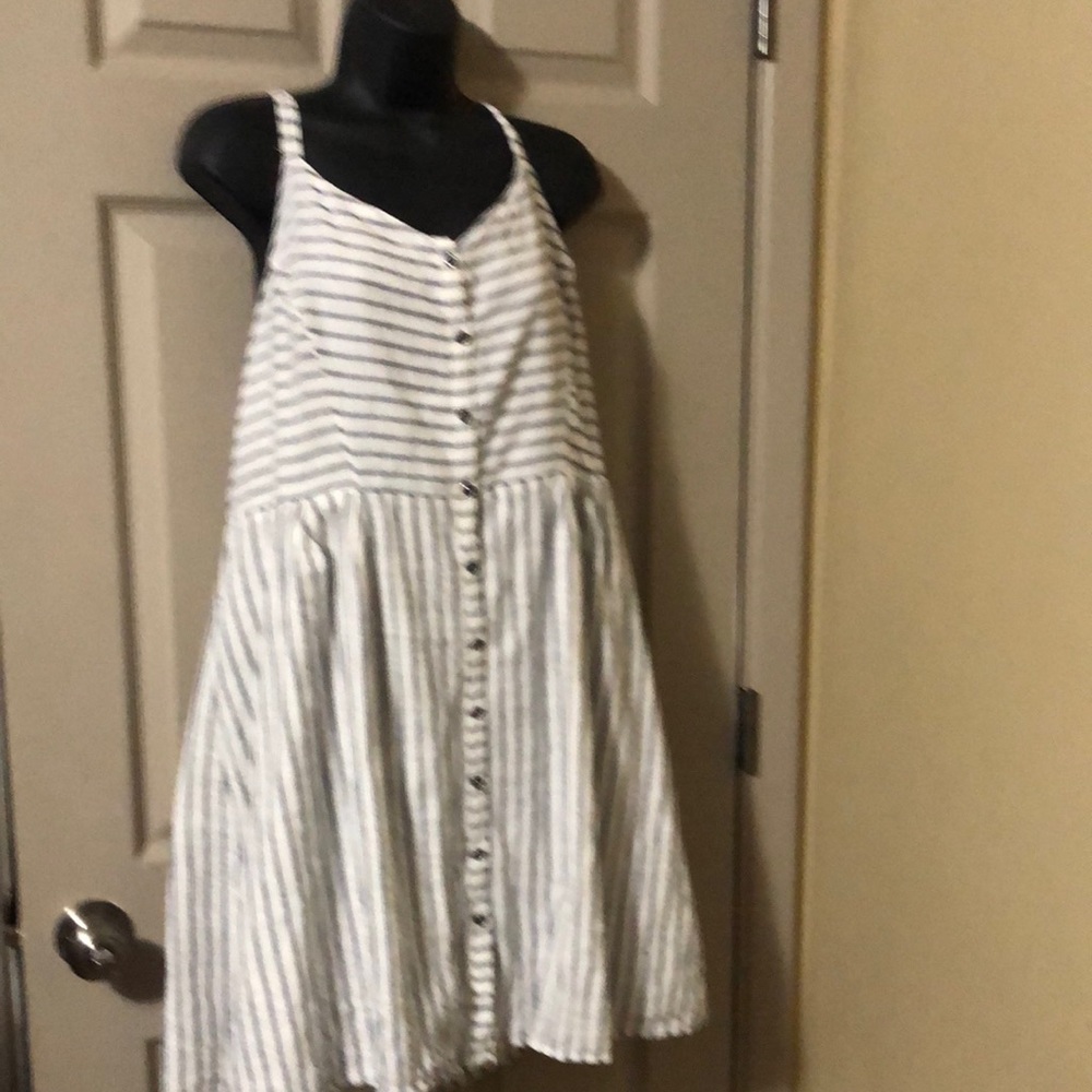 Old Navy White and Gray Striped Button-Front Sundress
